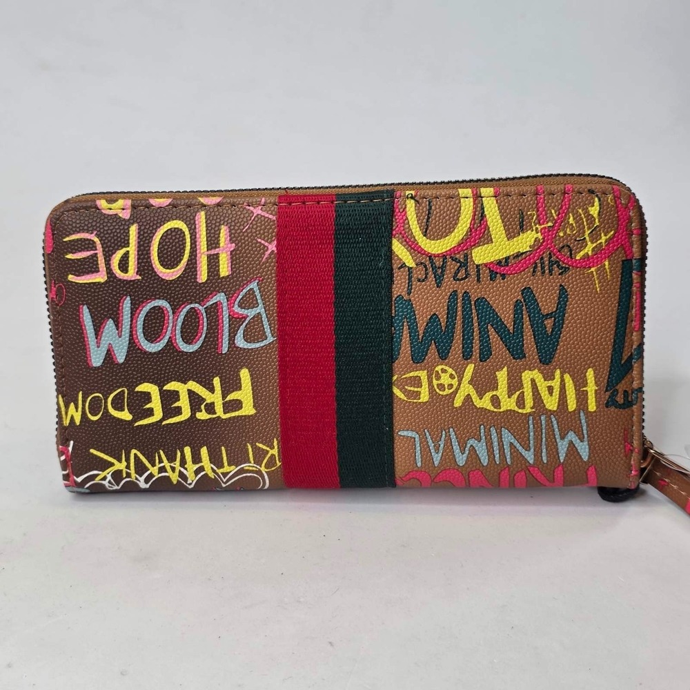 Alba Wallet Closeout Chunma Graffiti Design Vegan Leather Zipper Wristlet - Picture 2 of 9